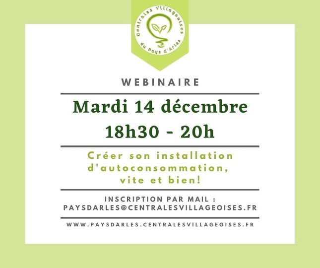 webinaire créer son installation d'autoconsomation d'électricité 14 décembre 2021